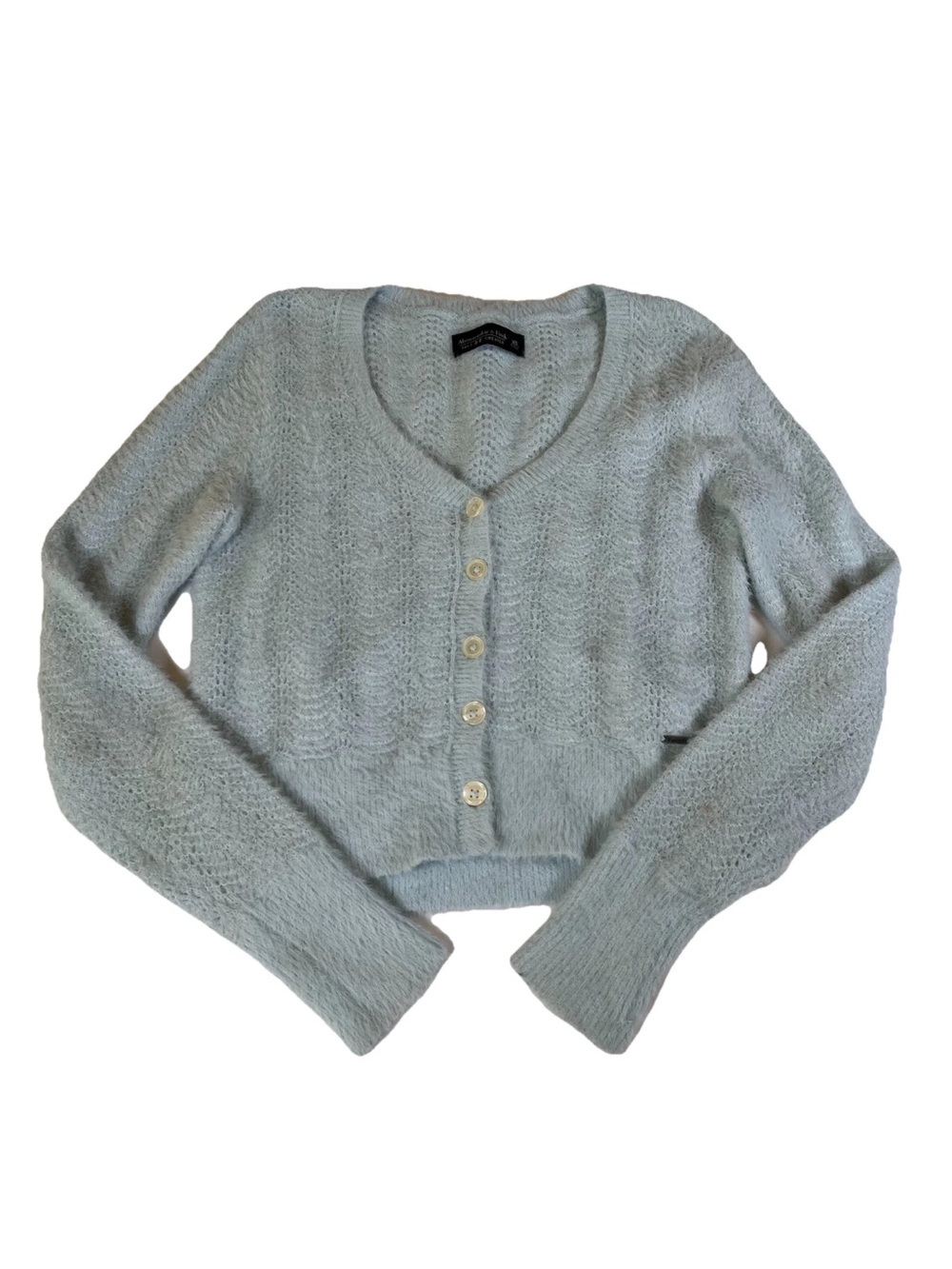 Abercrombie Fitch Fuzzy Cardigan Sweater Blue Button Front Cozy Size XS